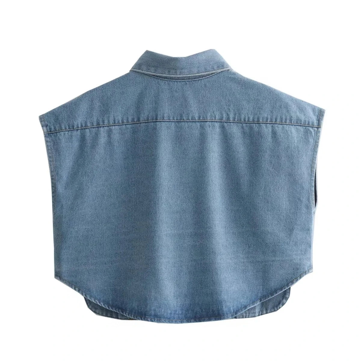 XNWMNZ 2024 Women's Cropped Denim Shirt, Sleeveless, Button-up.