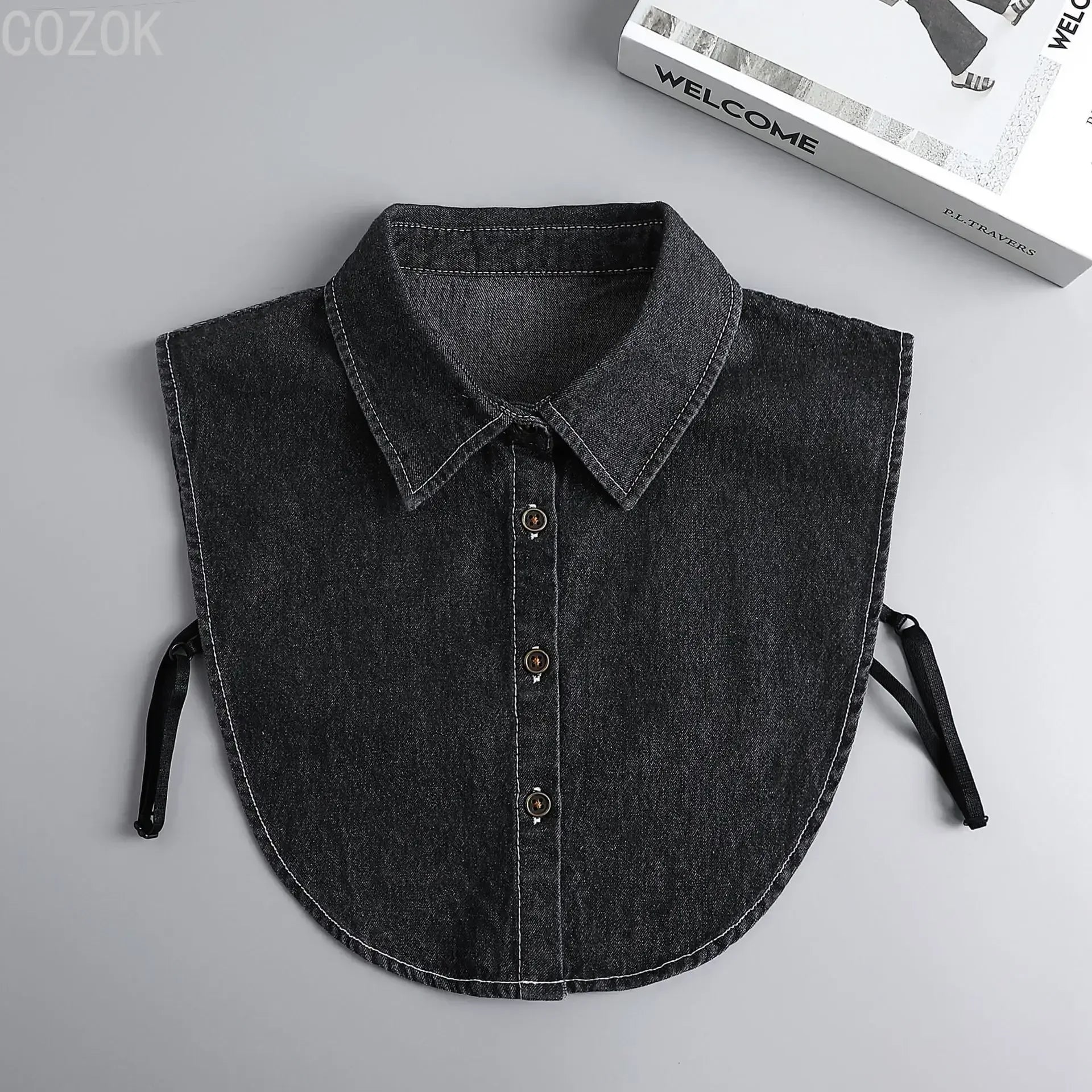 Vintage Detachable Denim Shirt Collar – Women's Faux Lapel Accessory