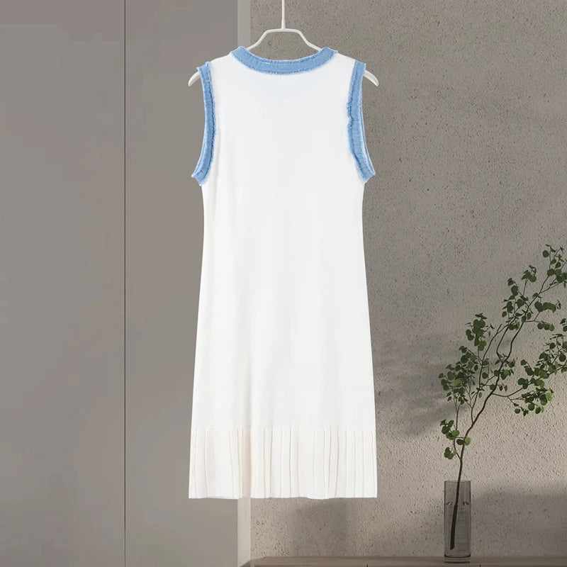 Y2K Women’s Denim Patchwork Dress – Sleeveless, Slim Fit, Casual Streetwear