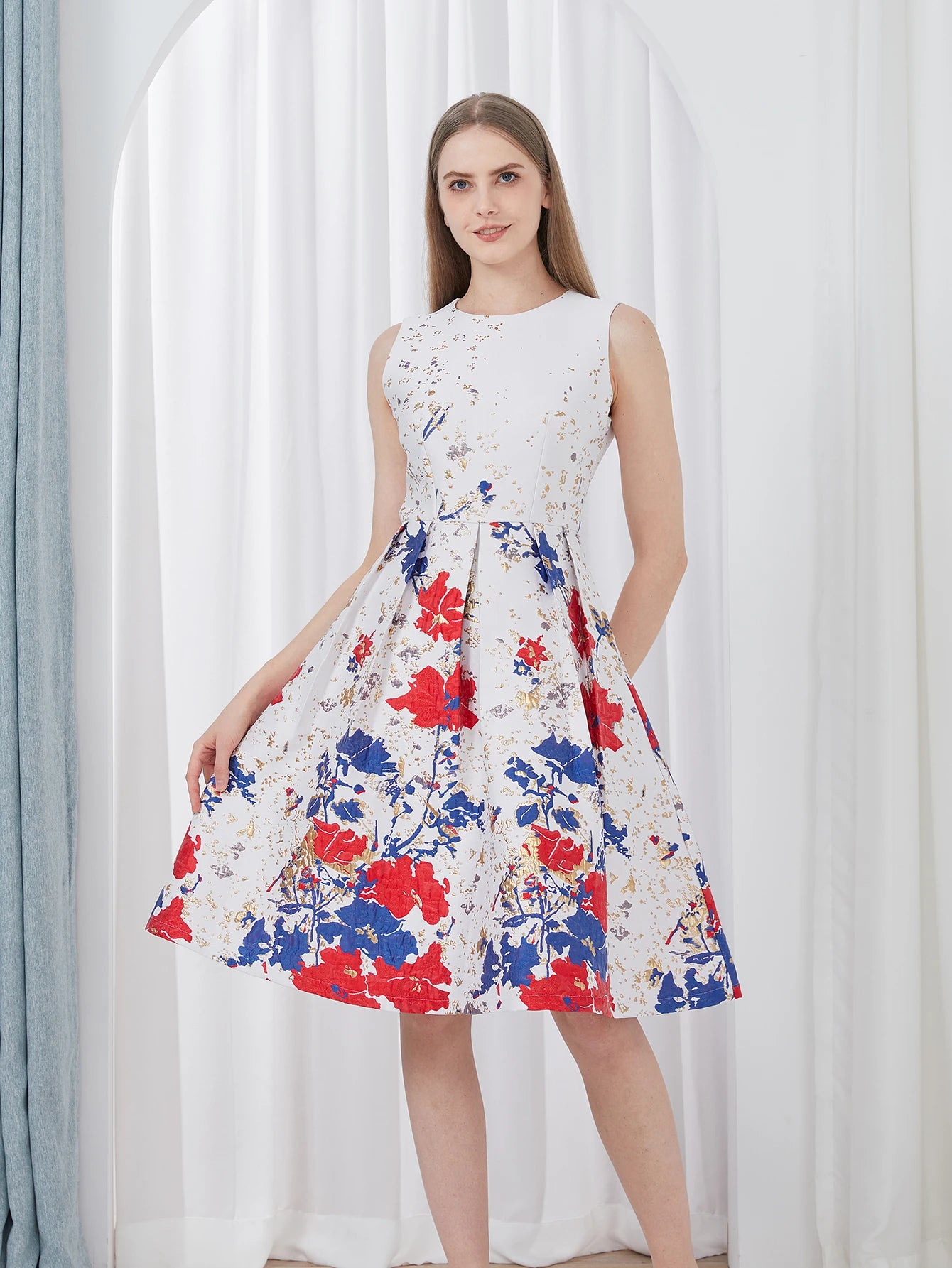 DEVCHATA Women’s Elegant Flower Jacquard Summer Ball Gown Party Dress