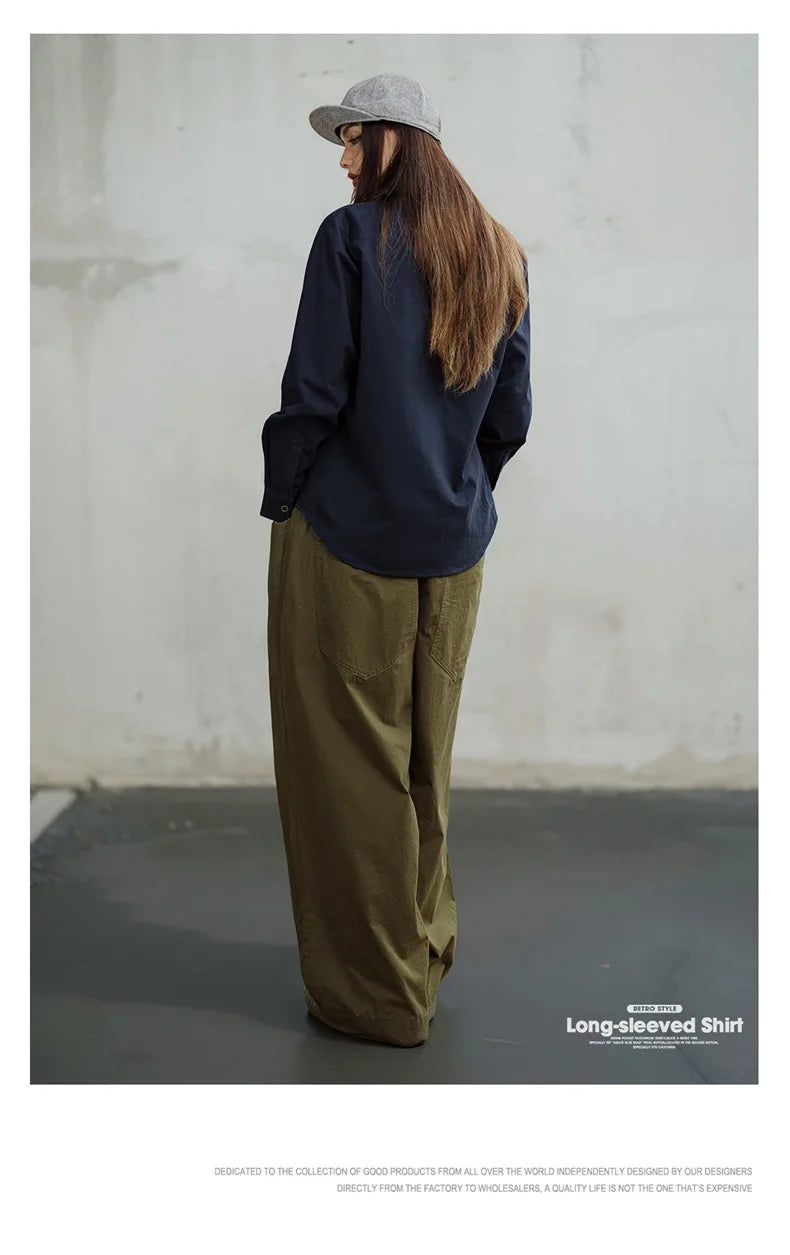 Maden Denim Patchwork Shirt, Women's Long Sleeve Casual Jacket, Navy Blue.