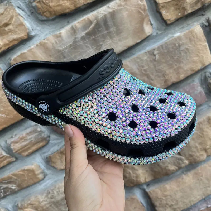 Women’s Diamond & Pearl Slippers – Fashion Handmade Summer Hole Shoes