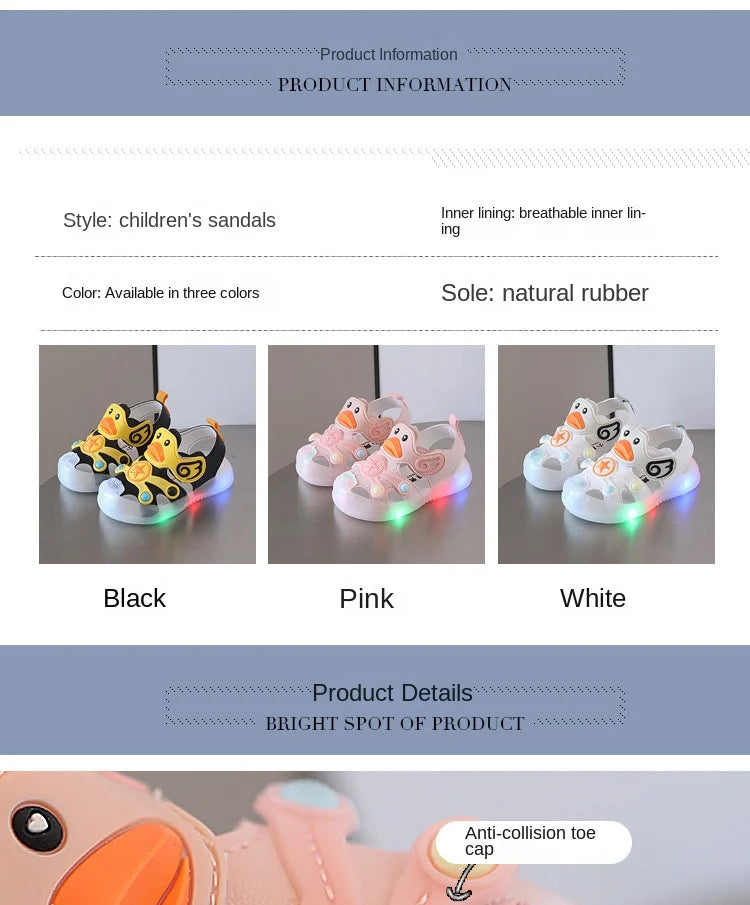 Kids' Colorful Sandals with Lights – Soft Sole Casual Sneakers for Boys & Girls