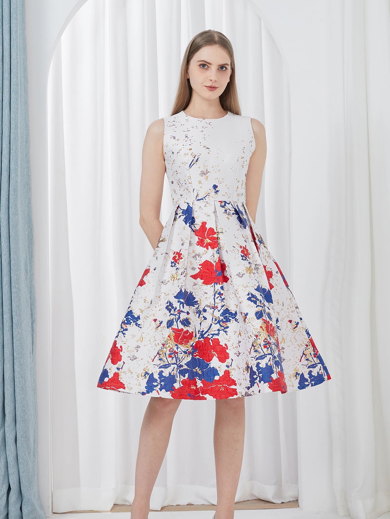 DEVCHATA Women’s Elegant Flower Jacquard Summer Ball Gown Party Dress