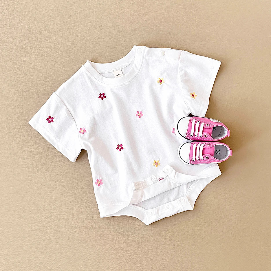 Summer Baby Romper: Floral Print Cotton Bodysuit for Girls (0-18M)