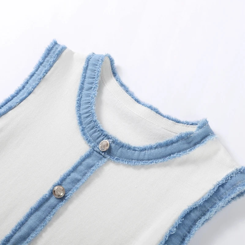 Y2K Women’s Denim Patchwork Dress – Sleeveless, Slim Fit, Casual Streetwear