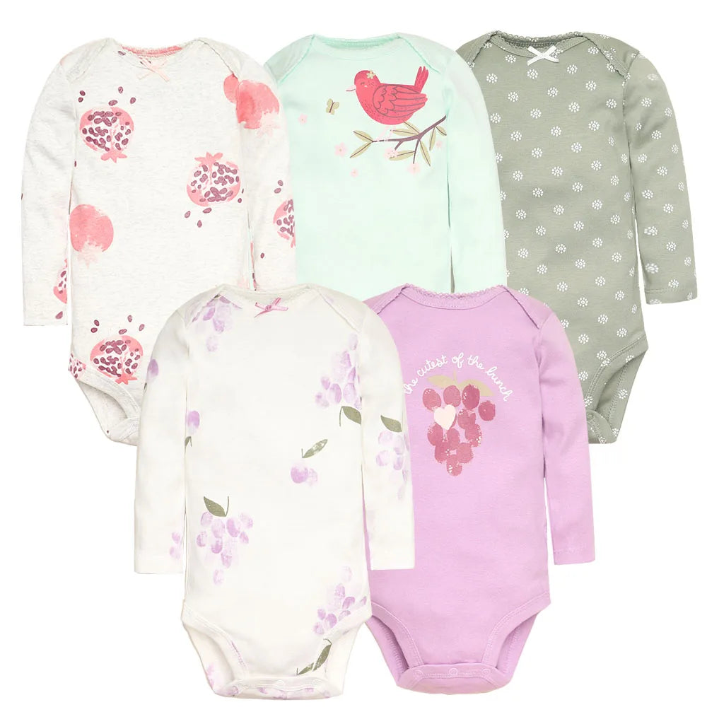 5PCS Baby Bodysuit Set: Long Sleeve Cotton Jumpsuits for Spring & Autumn (Boys & Girls)