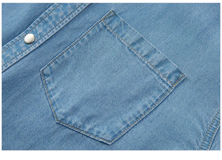 SemirSummer Denim Shirt, Women's Loose-Fit, Short-Sleeved.