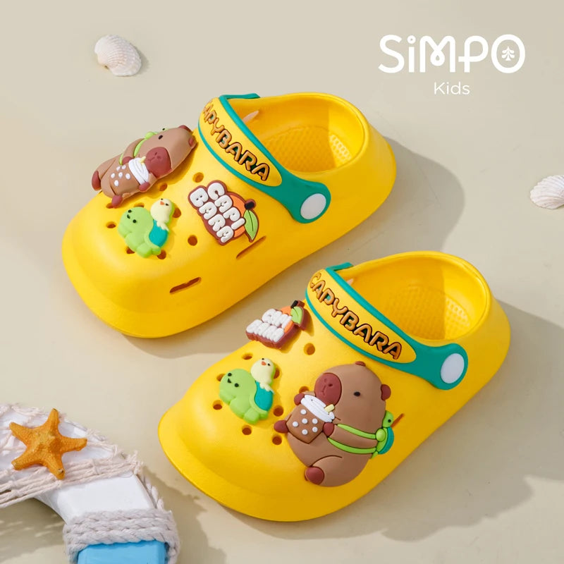 Kids' Capybara Clogs – Closed Toe, Slip-On, Lightweight & Breathable with Charms
