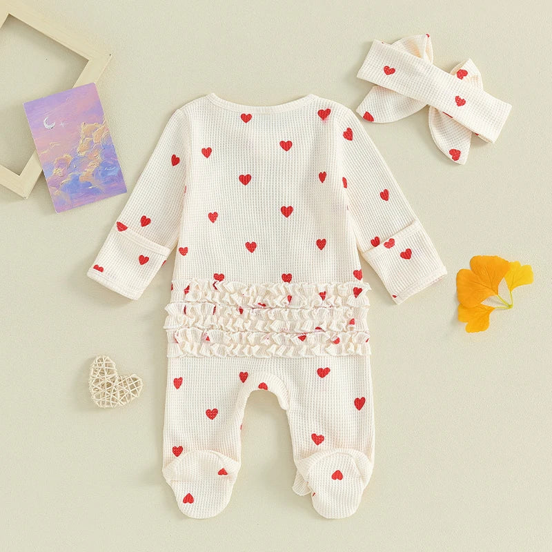 Lioraitiin 0-6M Baby Girl Valentine's Outfit: Ruffle Romper & Headband Set