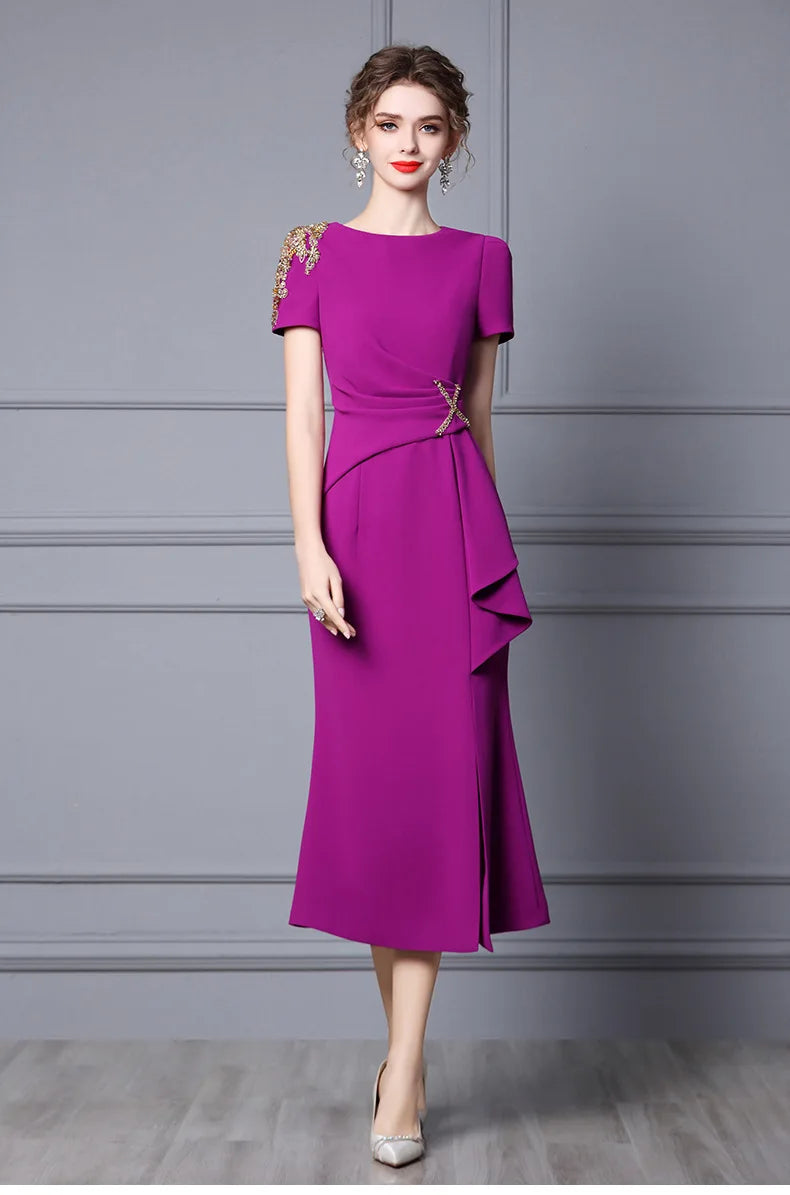 Summer Purple Fish Tail Long Dress – Elegant, Close-Waist Evening Gown