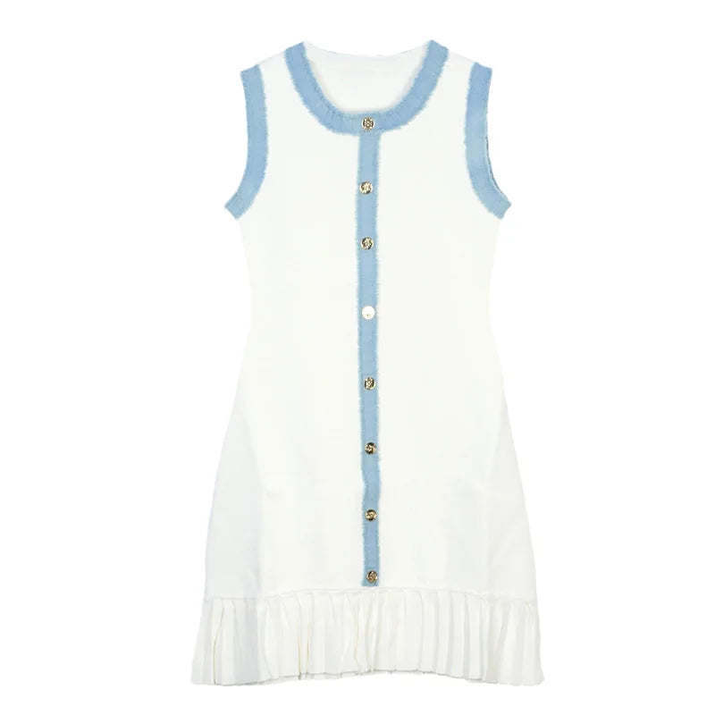 Y2K Women’s Denim Patchwork Dress – Sleeveless, Slim Fit, Casual Streetwear