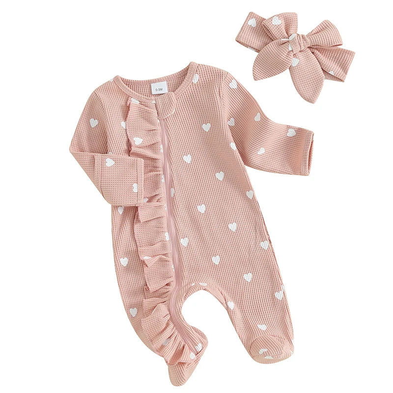 Lioraitiin 0-6M Baby Girl Valentine's Outfit: Ruffle Romper & Headband Set