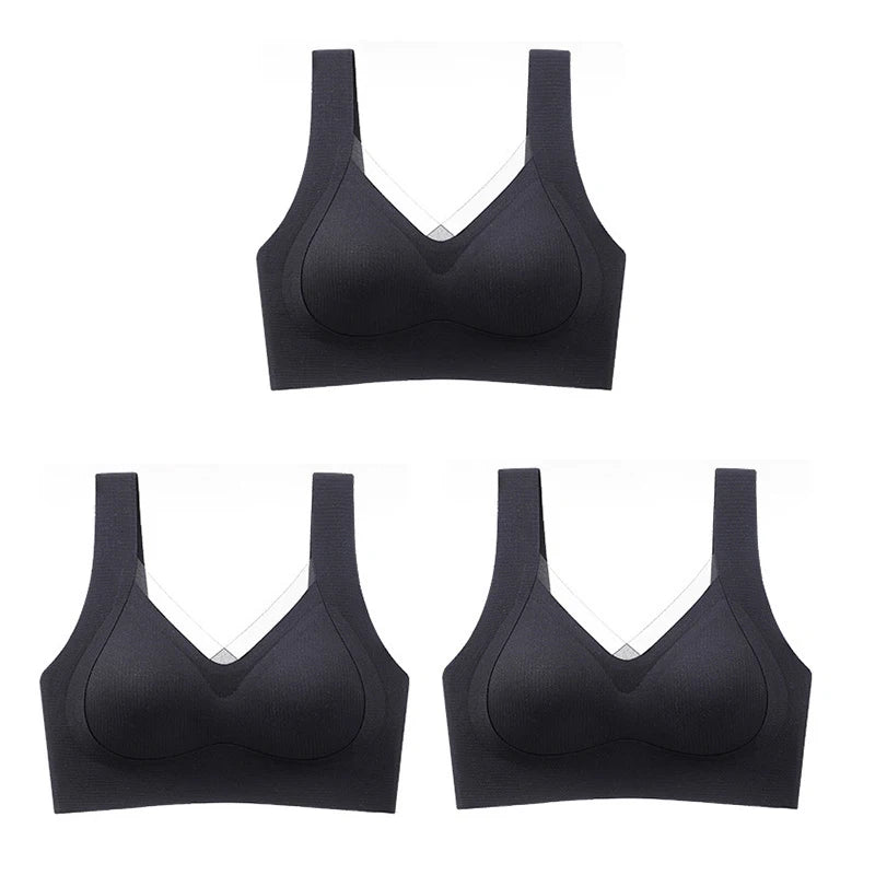 3pcs Women’s Wireless Sport Bralette – Breathable, No-Trace, Large Size Comfort