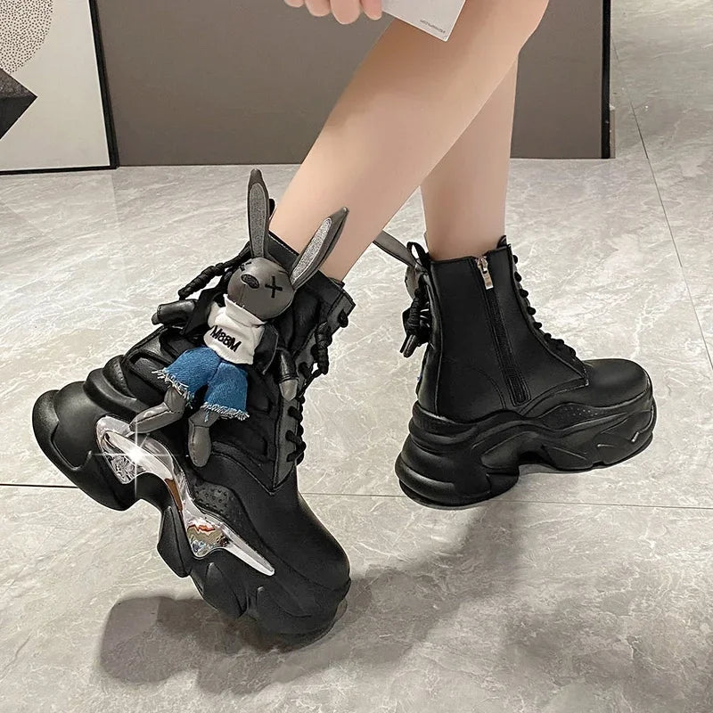 Women's Thick-Soled Wedge Heel Lace-Up Boots – Fashion Winter Vulcanized Shoes