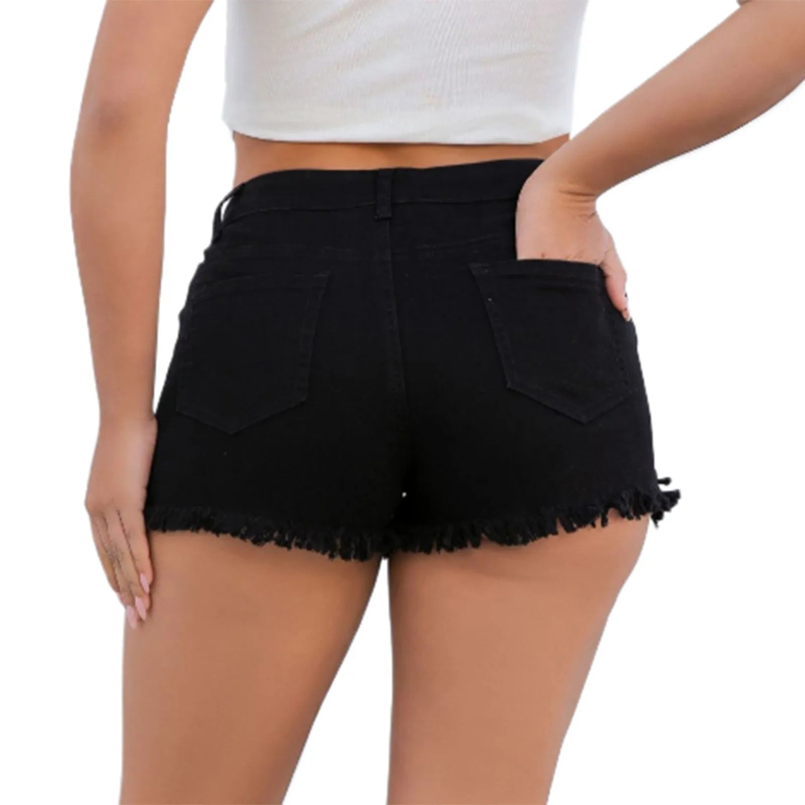 High-waisted ripped denim shorts with a skinny fit.