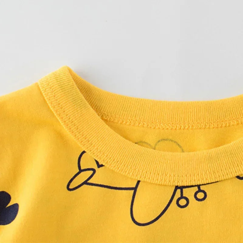 Kids’ T-Shirt – Cartoon Car Print, Short Sleeve, Cotton Tee for Boys & Girls