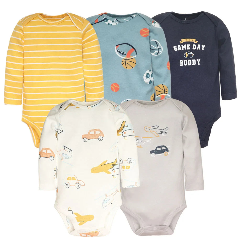 5PCS Baby Bodysuit Set: Long Sleeve Cotton Jumpsuits for Spring & Autumn (Boys & Girls)