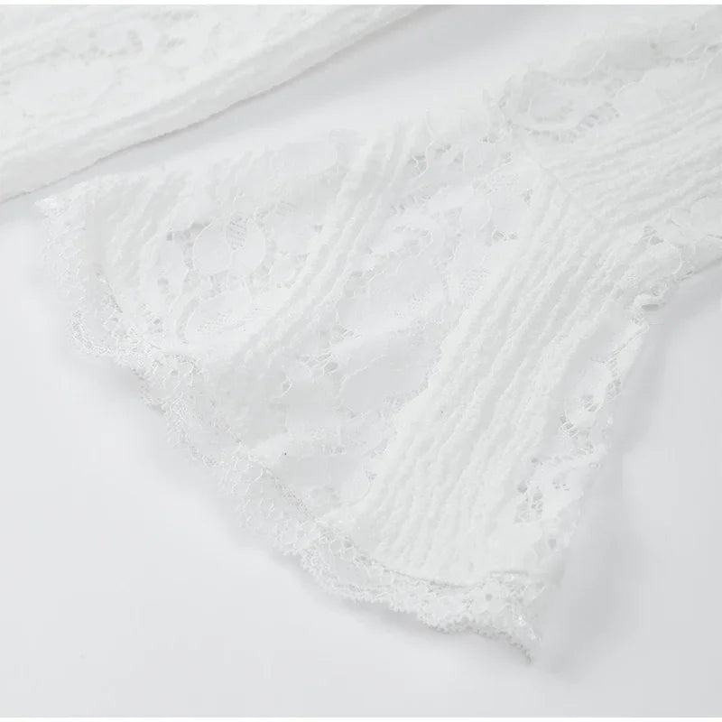 Sexy Hollow-Out Slash Neck Lace Dress – Flared Sleeves, Slim Fit Evening Party Dress