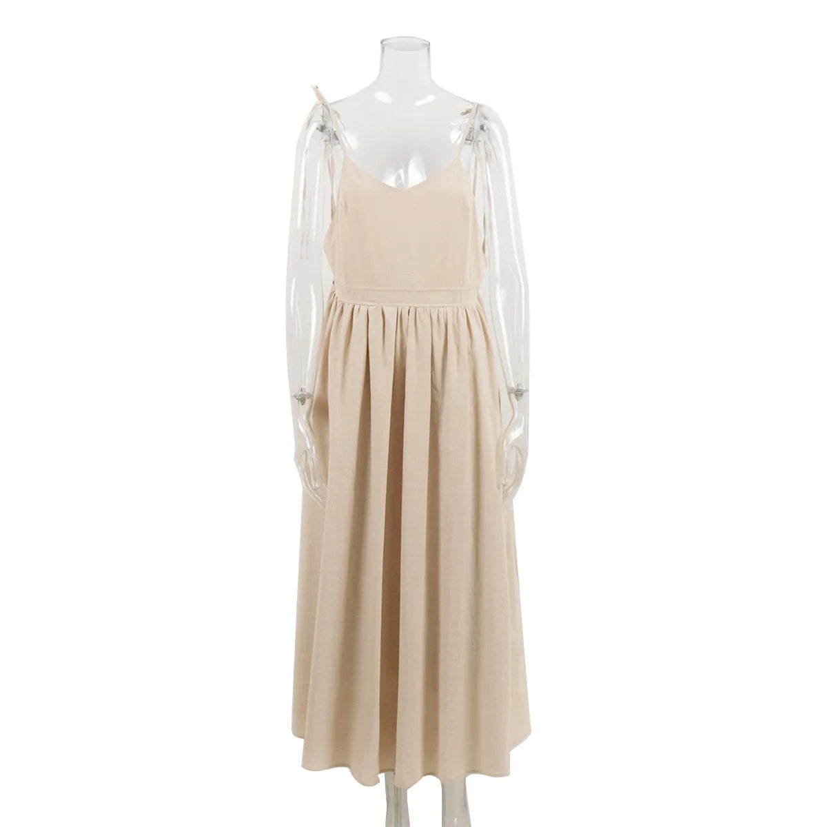 Backless Pleated Halter Dress – Summer Casual Beach Vacation