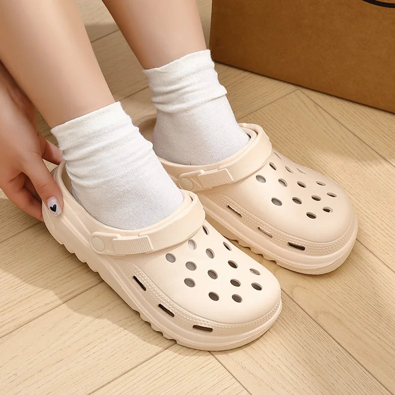 Women’s Thick-Soled Perforated Sandals – Height-Boosting Hiking & Beach Shoes