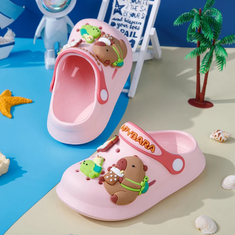 Kids' Capybara Clogs – Closed Toe, Slip-On, Lightweight & Breathable with Charms