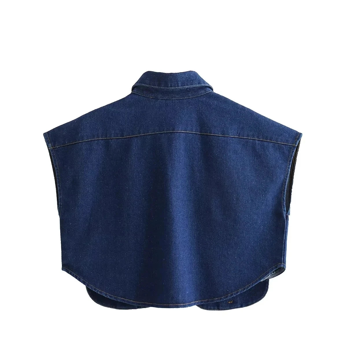 XNWMNZ 2024 Women's Cropped Denim Shirt, Sleeveless, Button-up.
