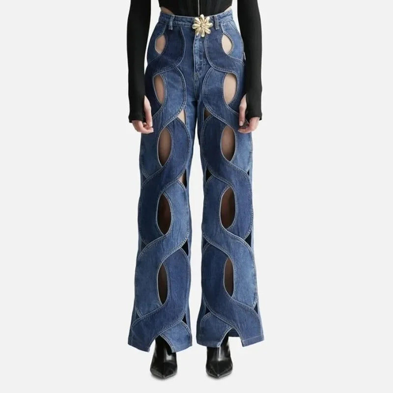 Twisted Heart Jeans – Customizable with Metal Buckle, Heart-Shaped Design.