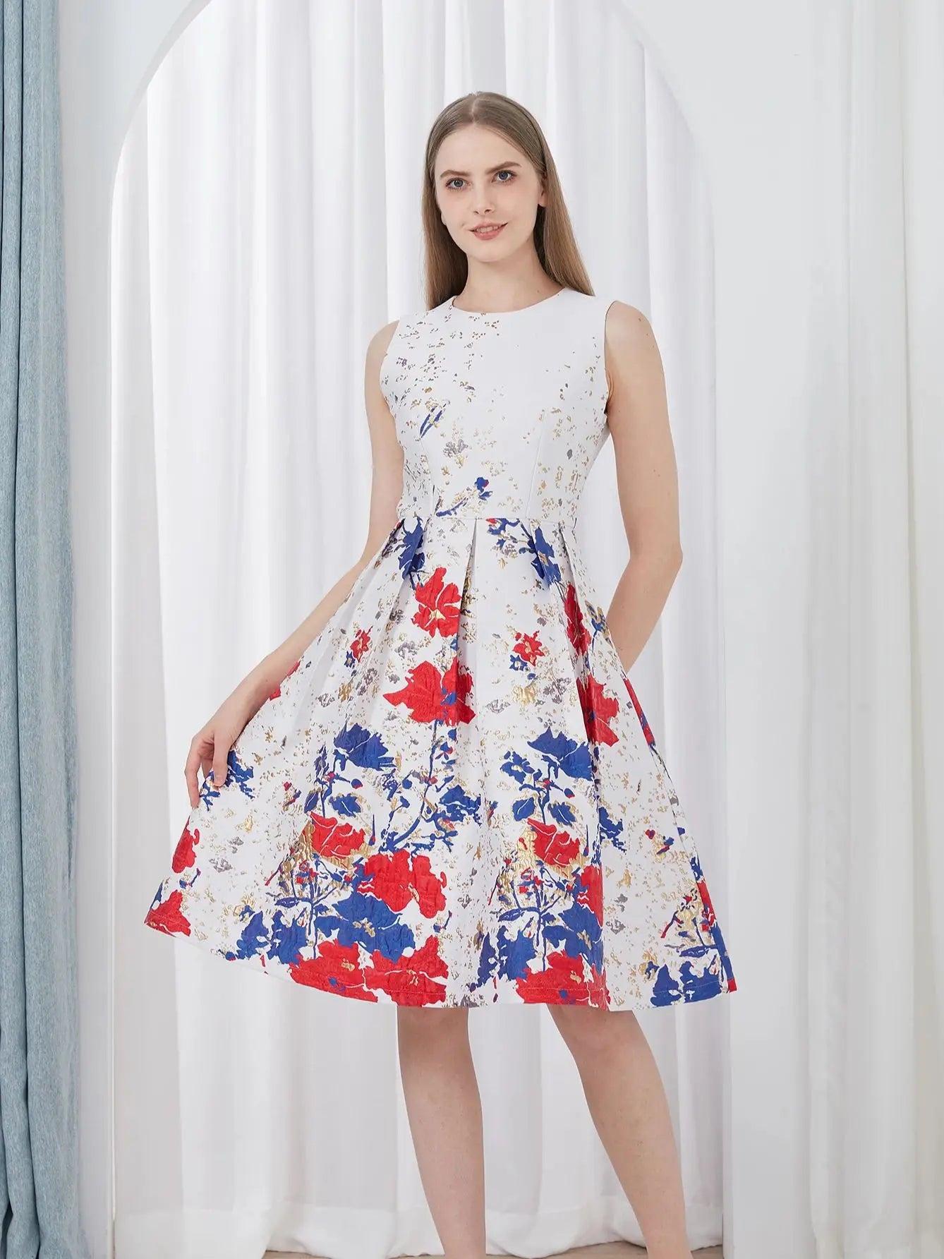 DEVCHATA Women’s Elegant Flower Jacquard Summer Ball Gown Party Dress