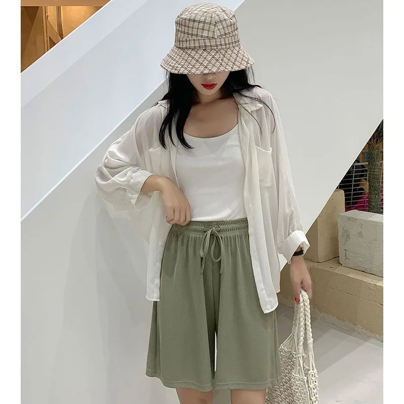 Women’s High-Waisted Wide-Leg Sports Shorts – Summer Casual