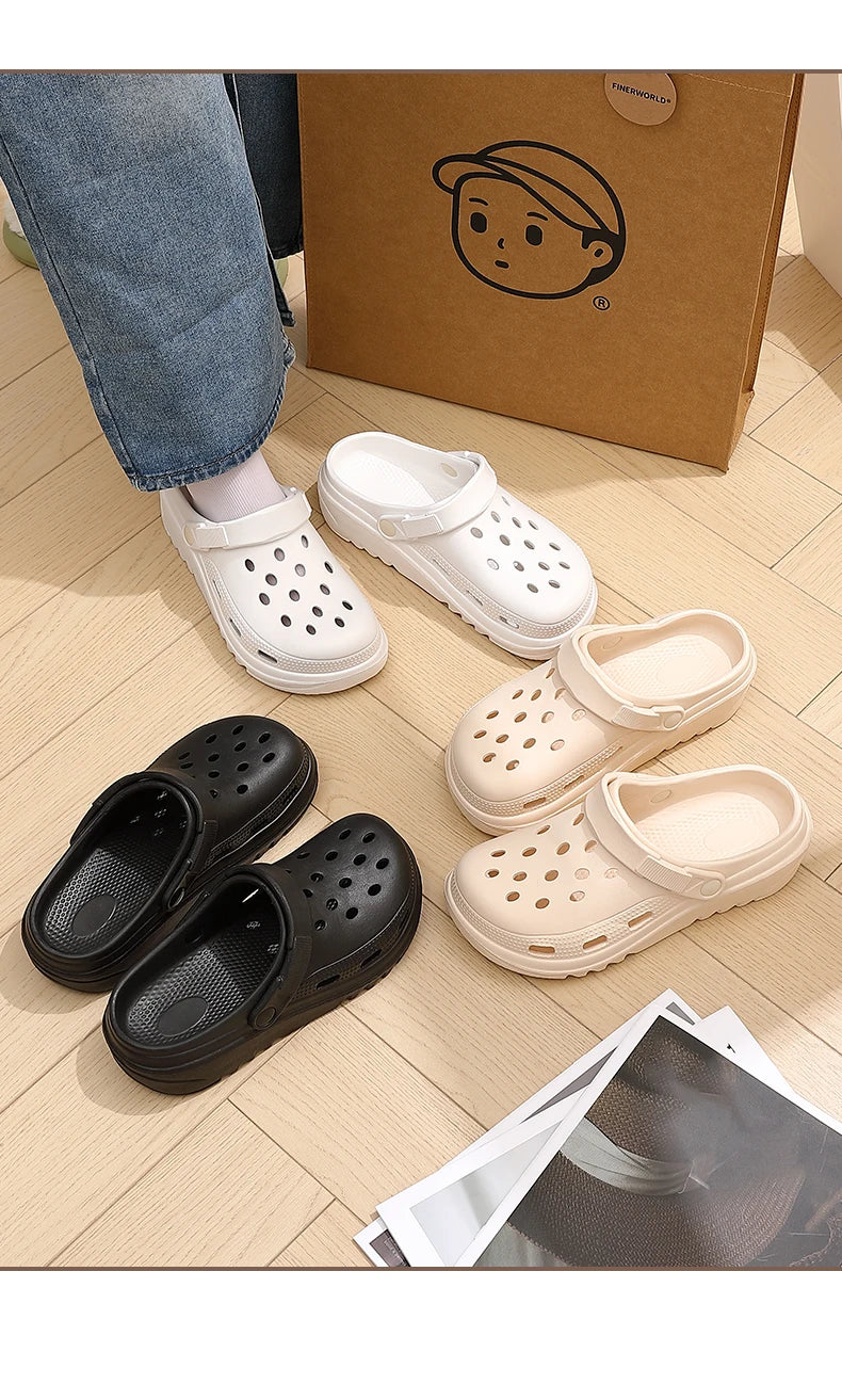 Women’s Thick-Soled Perforated Sandals – Height-Boosting Hiking & Beach Shoes