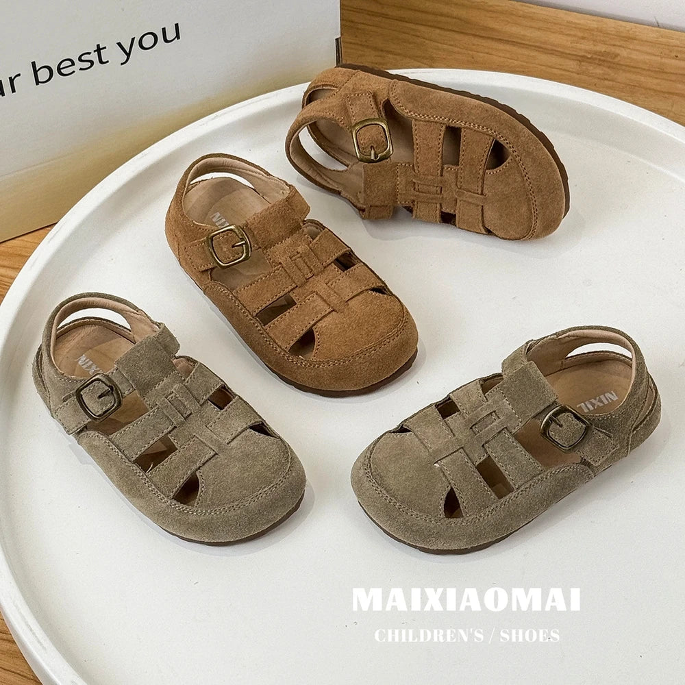 Kids' Summer Suede Sandals – Breathable Closed-Toe Design for Boys & Girls