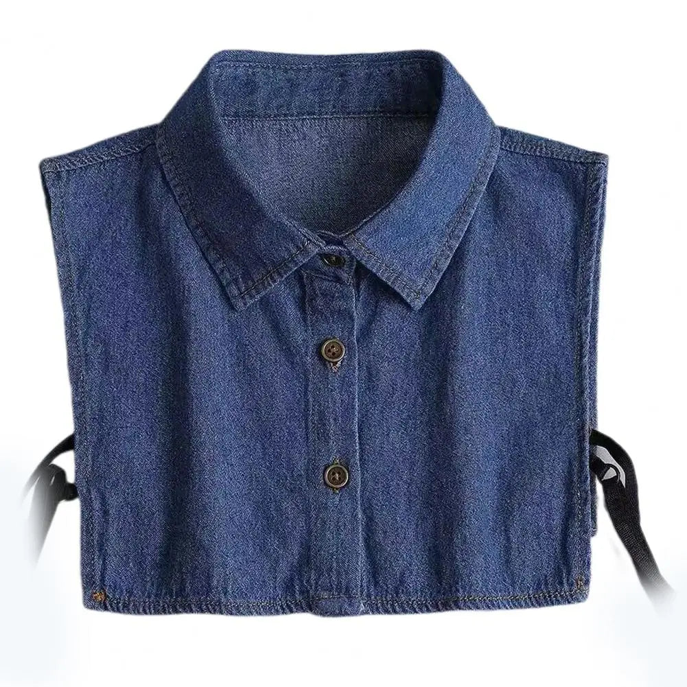Denim Fake Collar Shirt, Women's Detachable Half Blouse, Removable Collar Accessory.