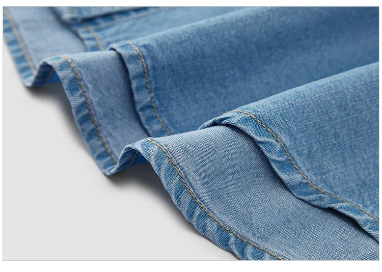 SemirSummer Denim Shirt, Women's Loose-Fit, Short-Sleeved.
