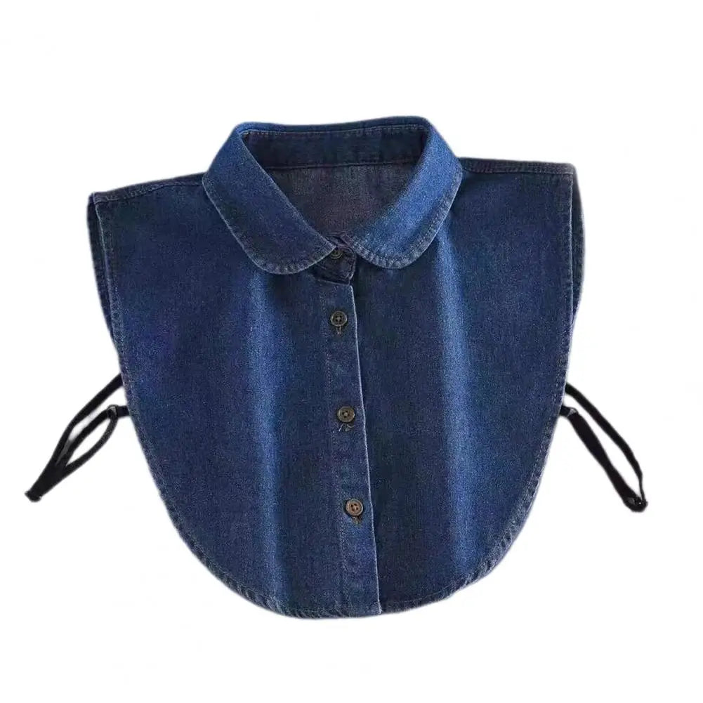 Denim Fake Collar Shirt, Women's Detachable Half Blouse, Removable Collar Accessory.