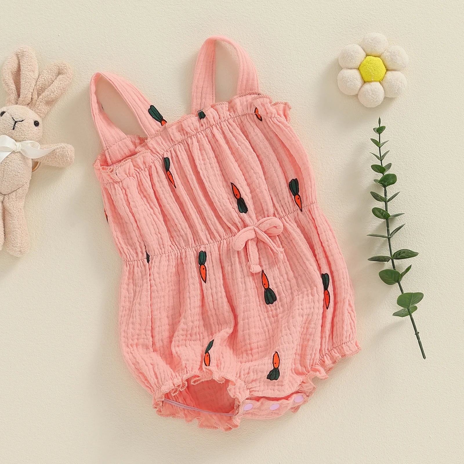Lovely Newborn Baby Girl Romper: Sleeveless Bow Front Linen Bodysuit (0-18M)