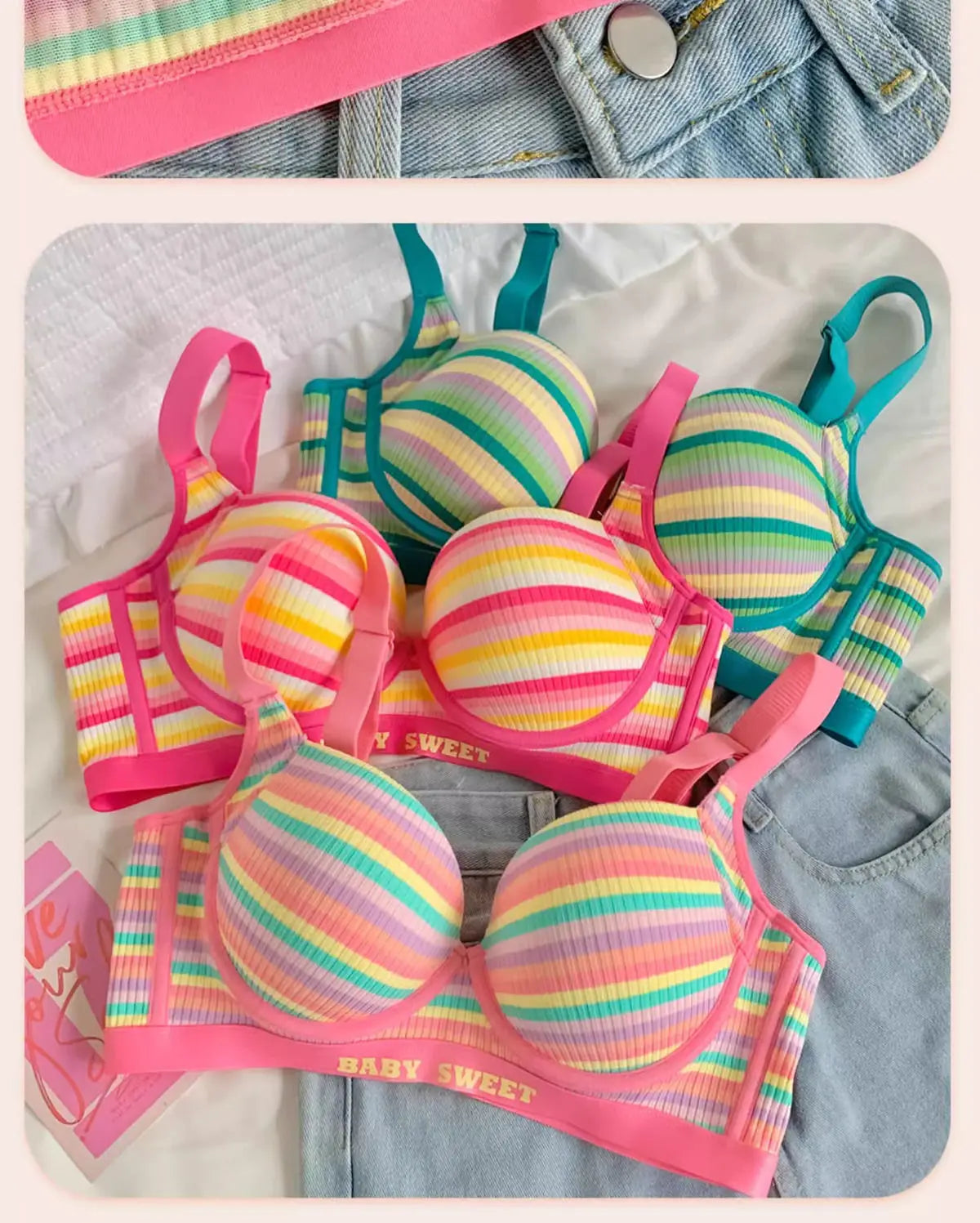 Sexy Dopamine Rainbow Bra for Women – Seamless, Steel Ring-Free, Bralette Lingerie.
