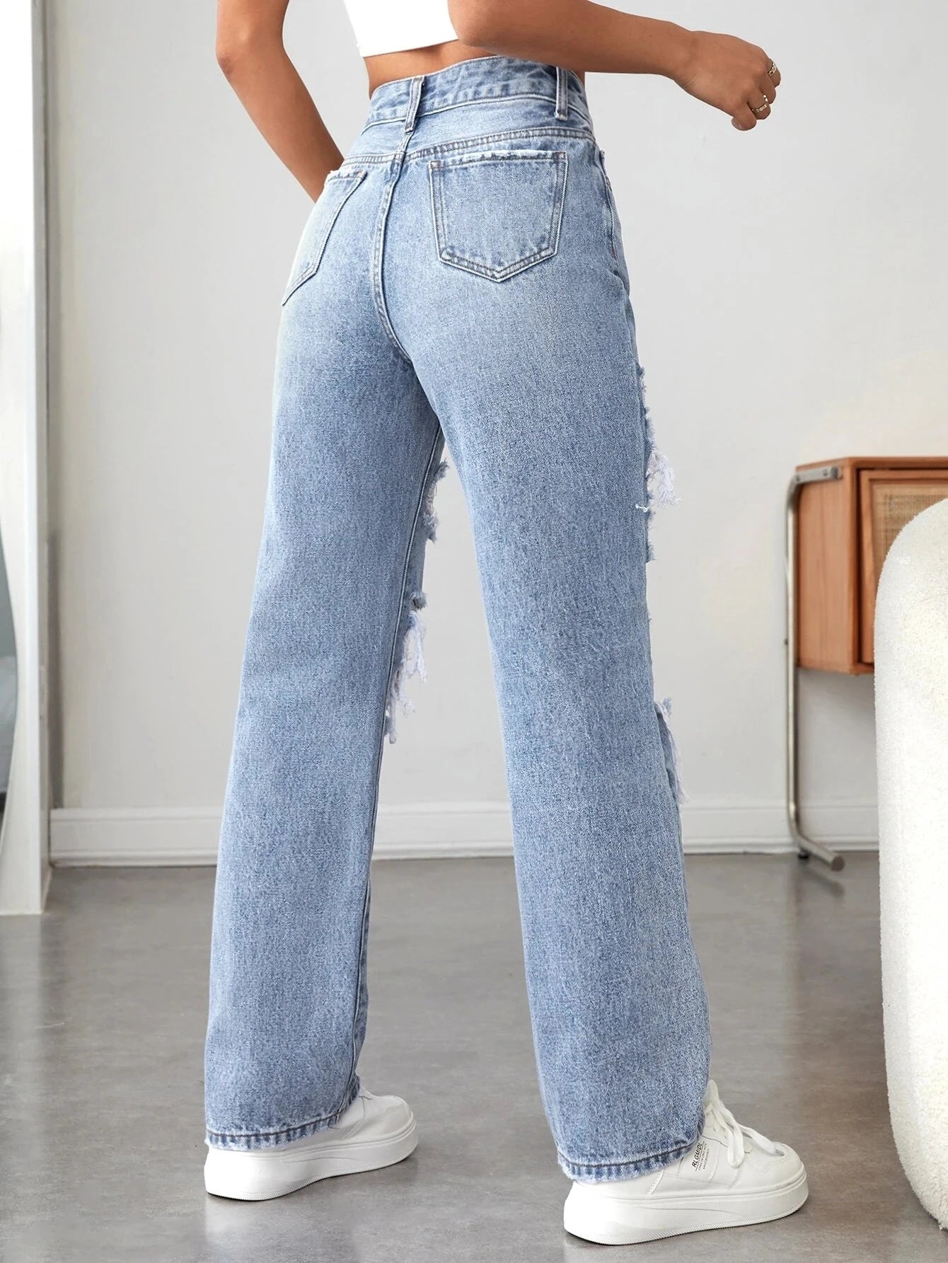 Women’s Ripped Wide-Leg Denim Pants – Loose, Comfortable, All-Match.