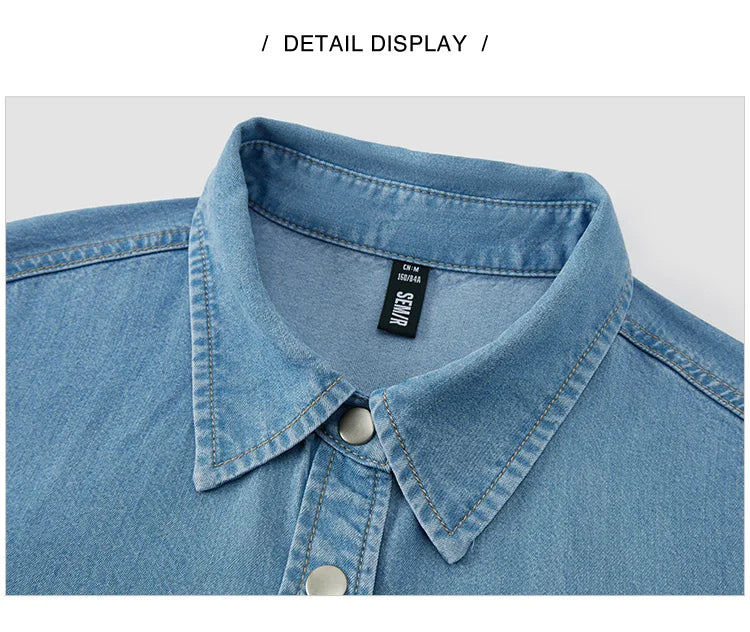 SemirSummer Denim Shirt, Women's Loose-Fit, Short-Sleeved.