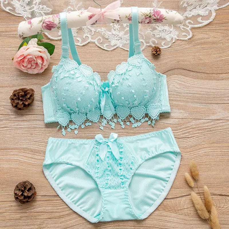 Lace Wire-Free Bra & Panties Set – Sexy Activewear Crop Top, Multi-Color