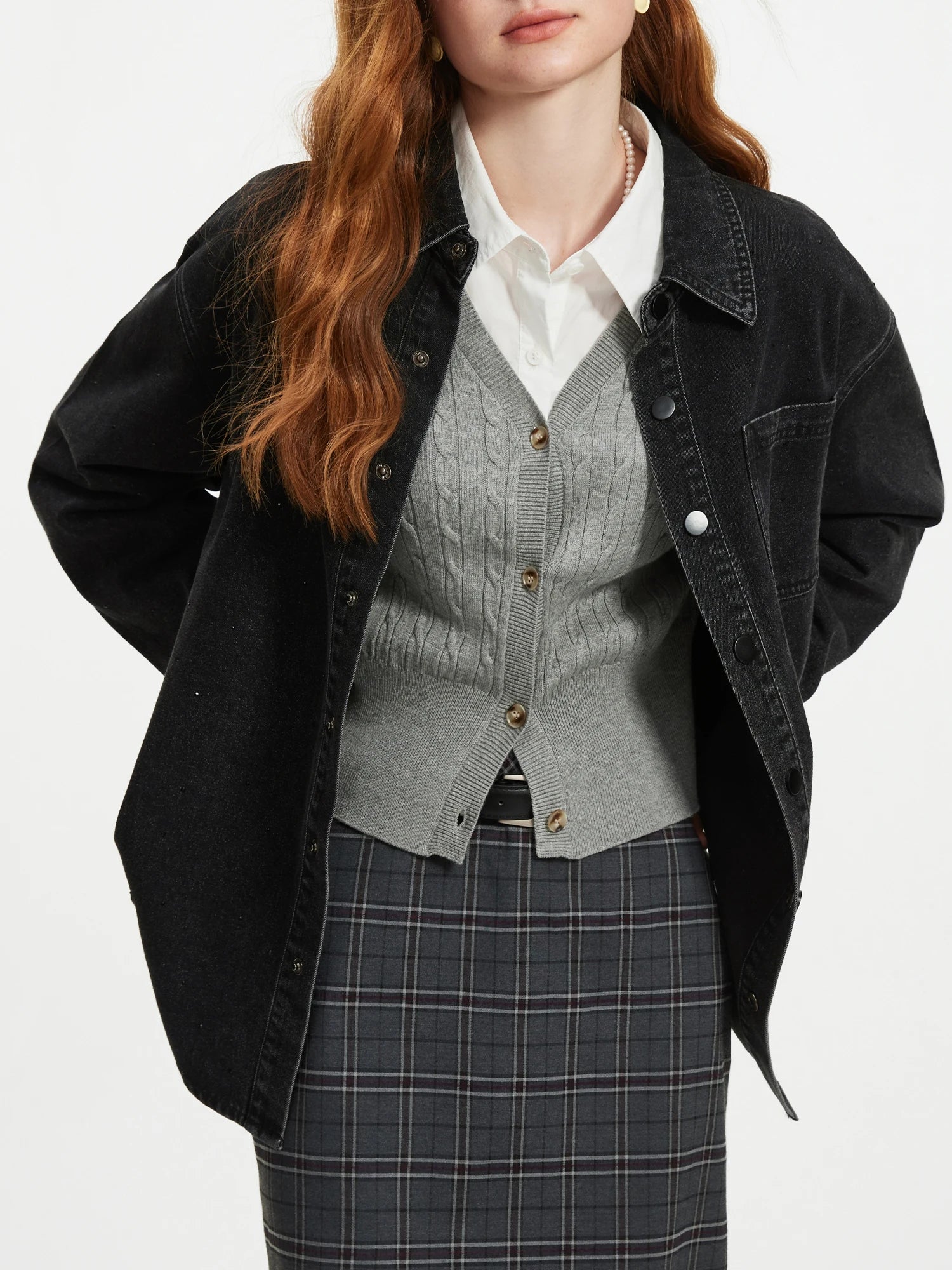 FSLE 2024 Autumn Denim Shirt Jacket for Women, Casual Fashion Top (24FS13121).