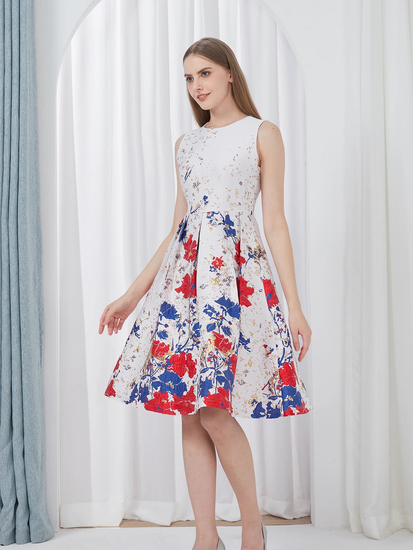 DEVCHATA Women’s Elegant Flower Jacquard Summer Ball Gown Party Dress