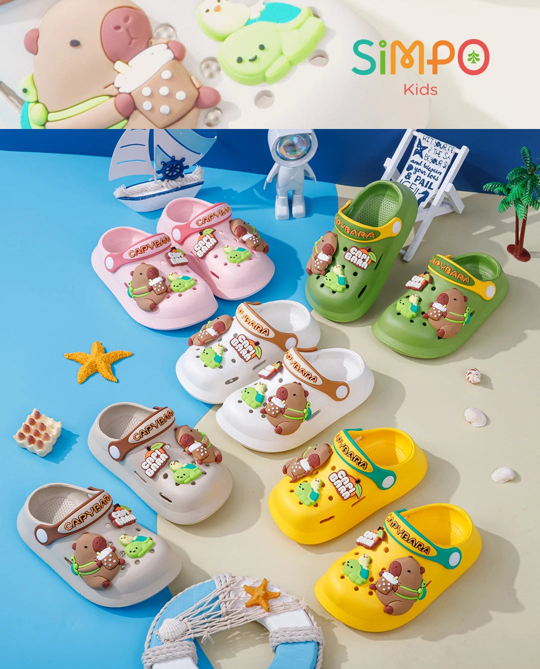Kids' Capybara Clogs – Closed Toe, Slip-On, Lightweight & Breathable with Charms