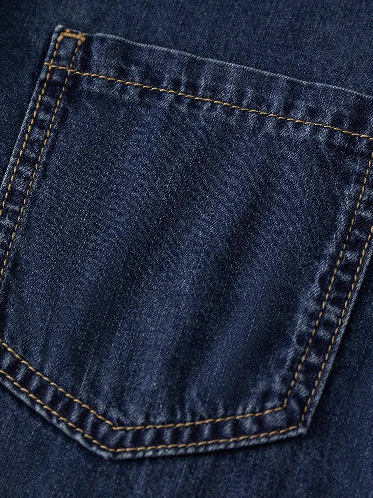 FSLE Deep Blue Denim Shirt, Women's Long Sleeve, Retro Casual Top.