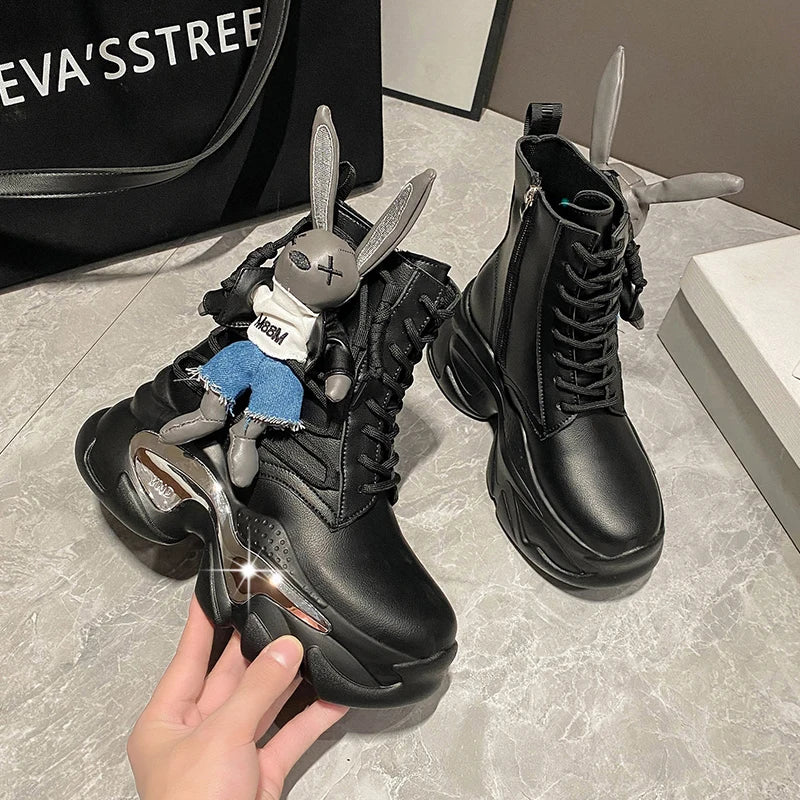 Women's Thick-Soled Wedge Heel Lace-Up Boots – Fashion Winter Vulcanized Shoes