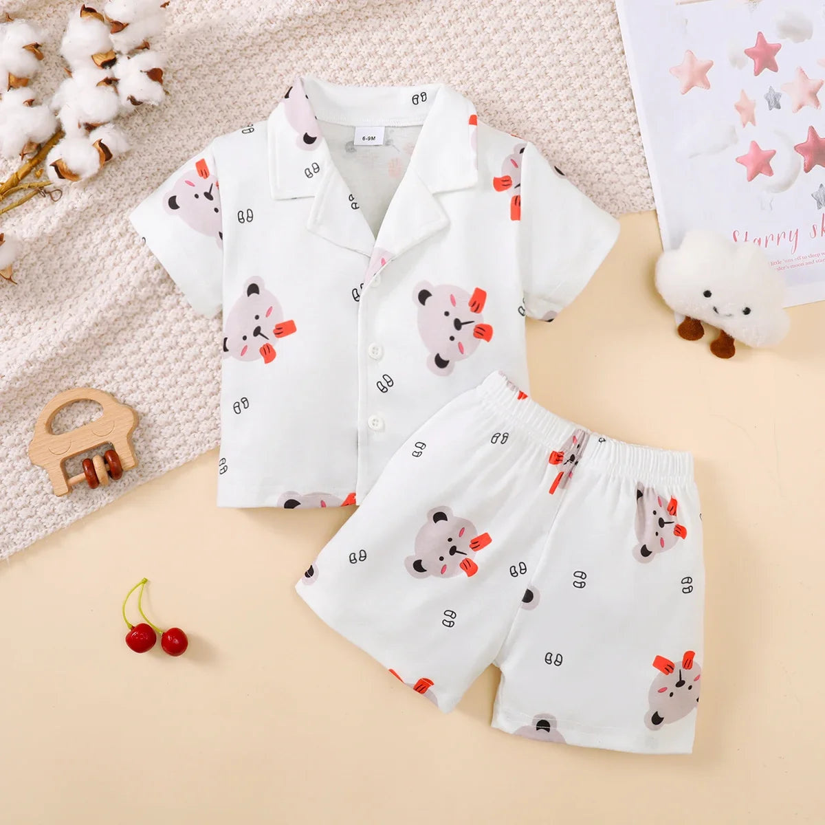 0-3 Years Pajama Set: Cartoon Top & Shorts for Baby Boys & Girls (Summer)