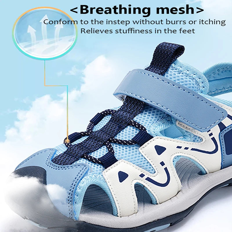 Kids' Summer Beach Sandals – Closed Toe, Anti-Bump, Breathable Soft Sole Shoes