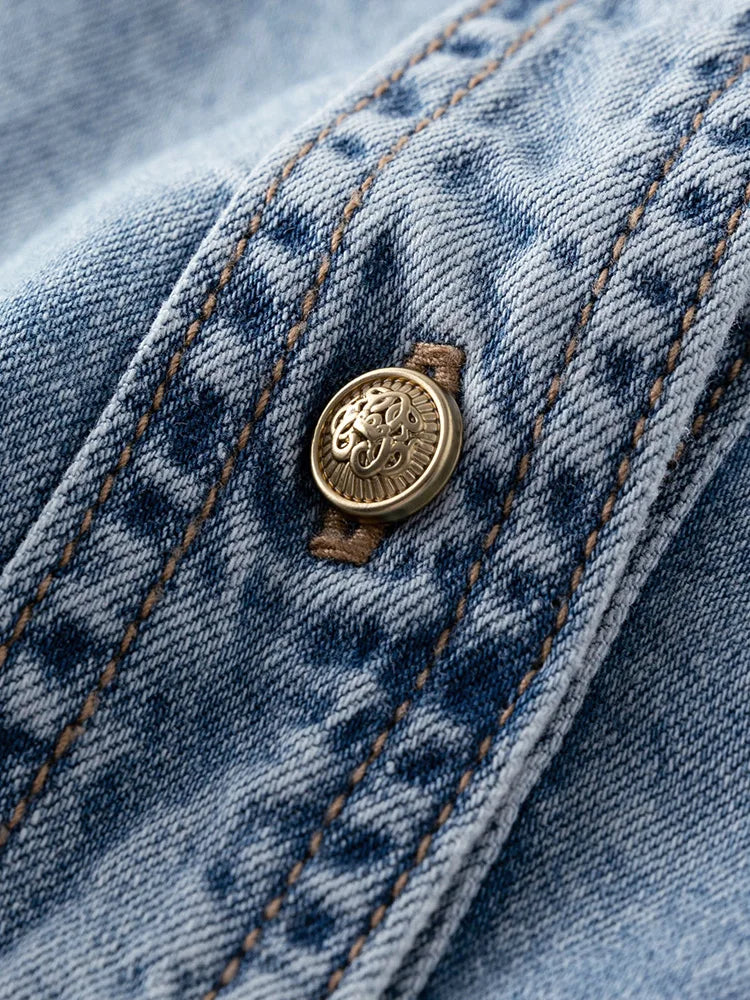 FSLE Deep Blue Denim Shirt, Women's Long Sleeve, Retro Casual Top.
