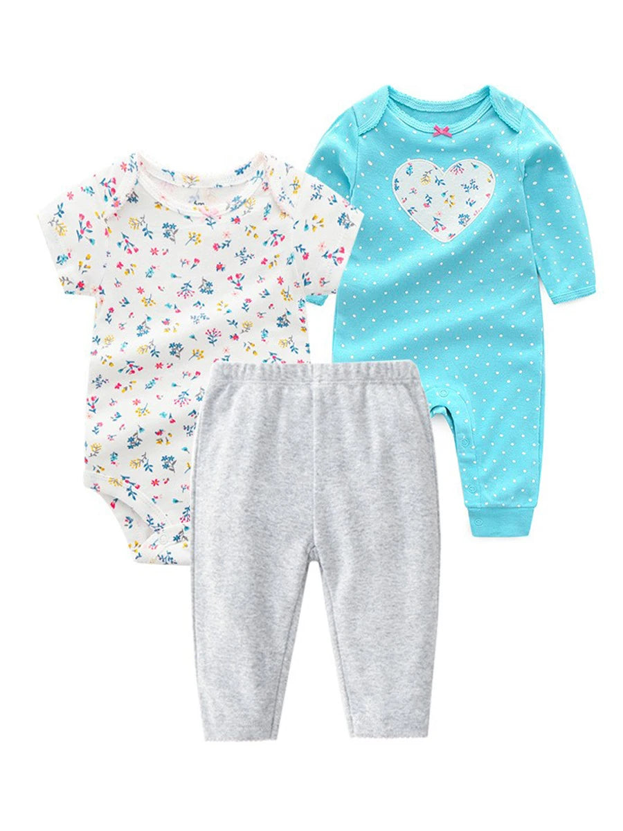 Autumn Baby Clothes Set: 100% Cotton Romper, Pants & Bodysuit (3PCS)