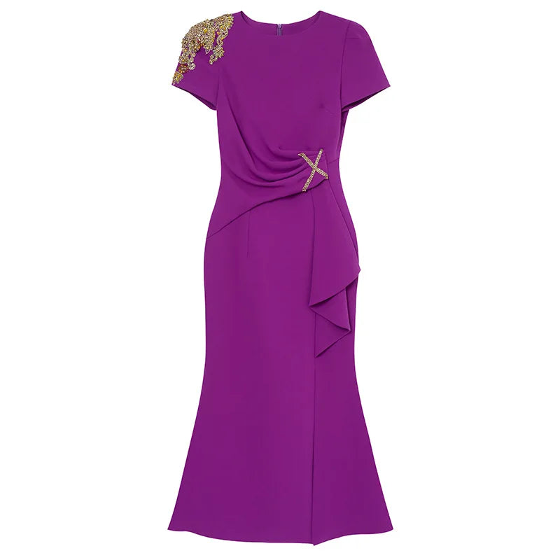 Summer Purple Fish Tail Long Dress – Elegant, Close-Waist Evening Gown